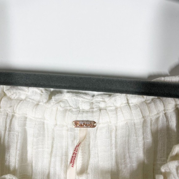 Free People Cool Off Romper Women's Ivory Off Shoulder Tie Waist Size Small - Picture 4 of 10